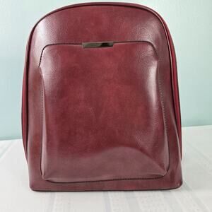 Backpack Mid-Sized Burgundy Hard Shell Faux Leather Zipper Closure Adj Straps